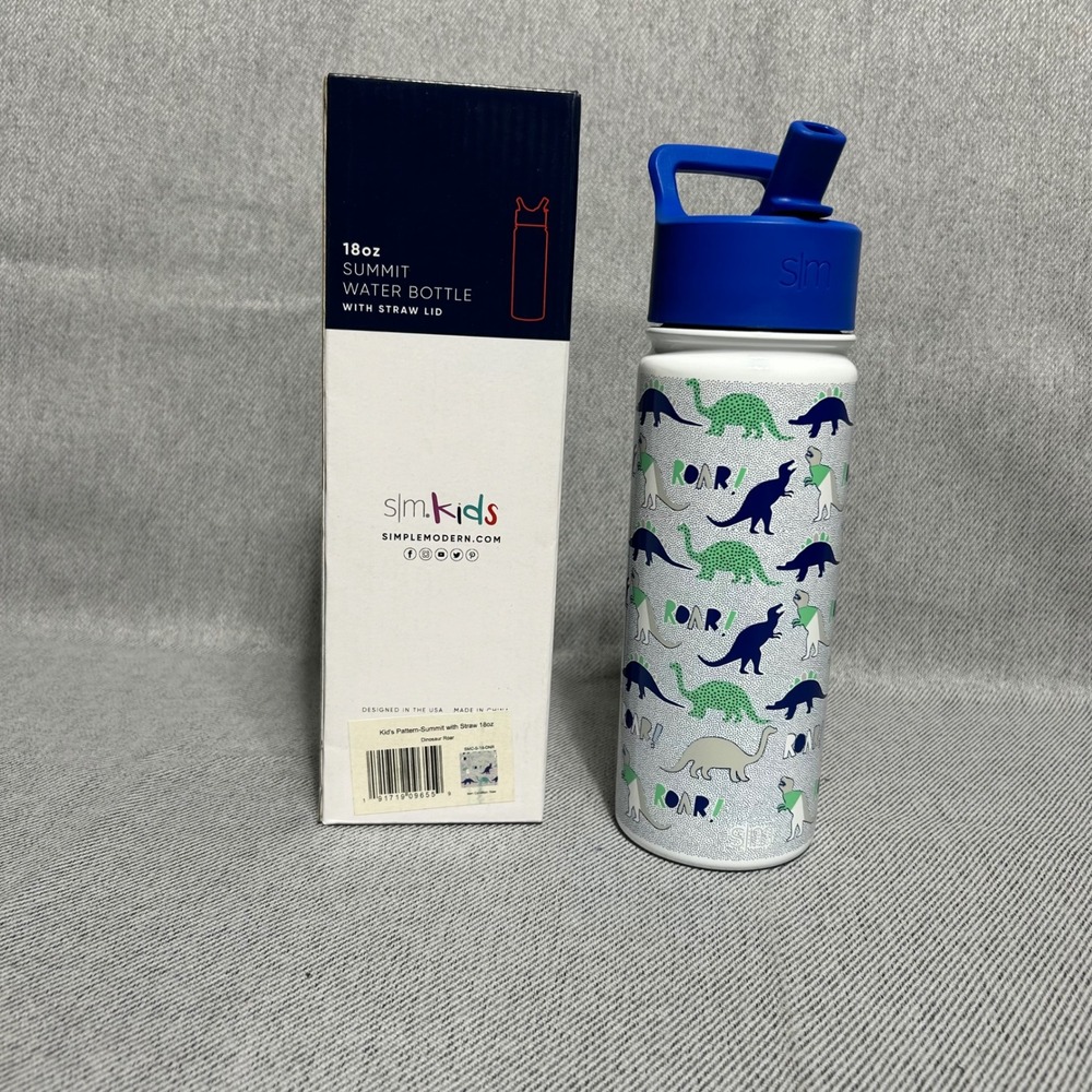 Simple Modern Kids Summit Water Bottle 18oz White Dinosaur Roar Straw Lid